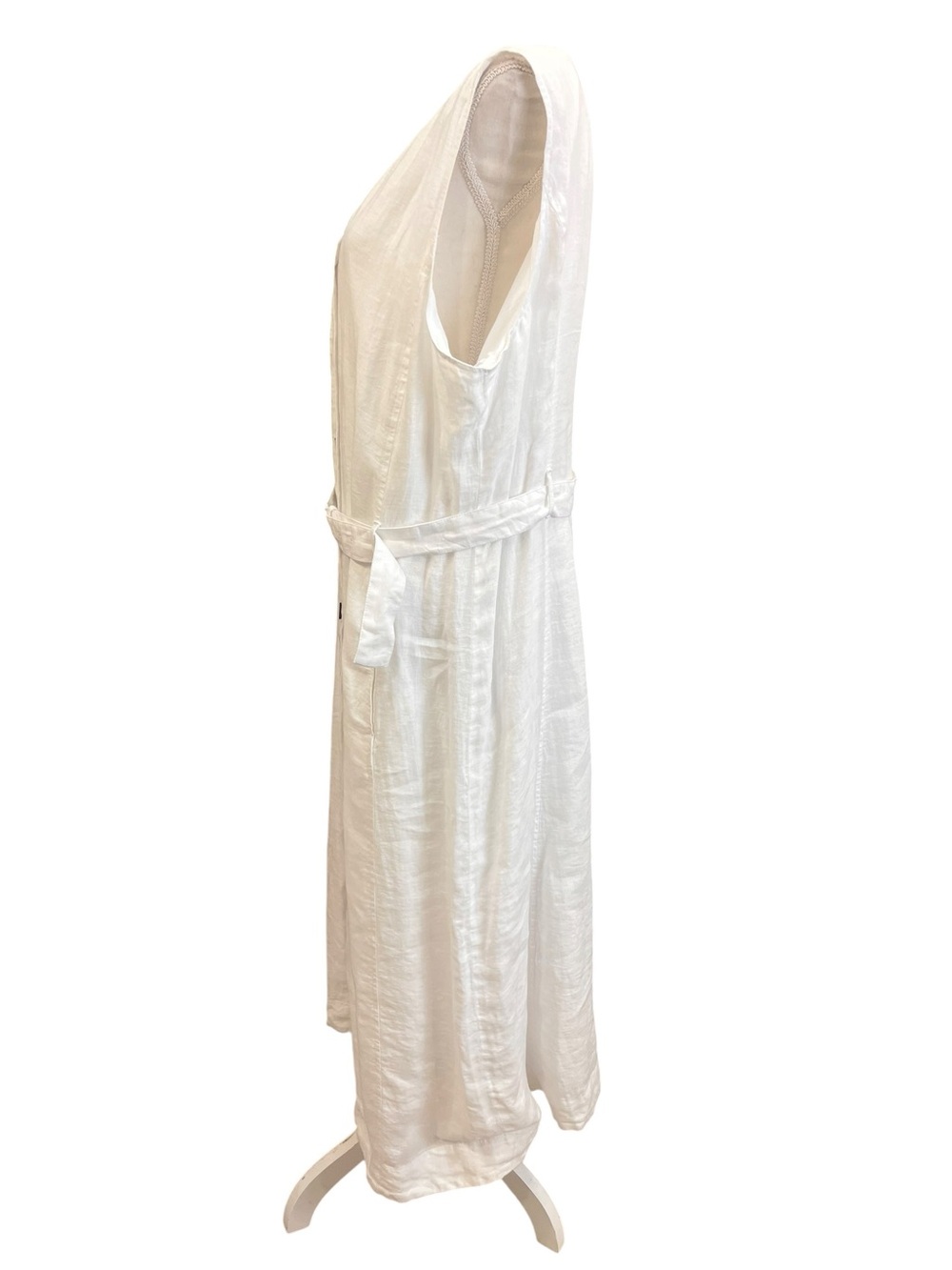 Talbots White 100% Linen Button Front Belted Midi Dress Size 16 Lined Pockets - Picture 7 of 12